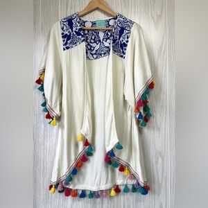 Judith March Embroidered Tassel Kimono Coverup Size Small EUC
